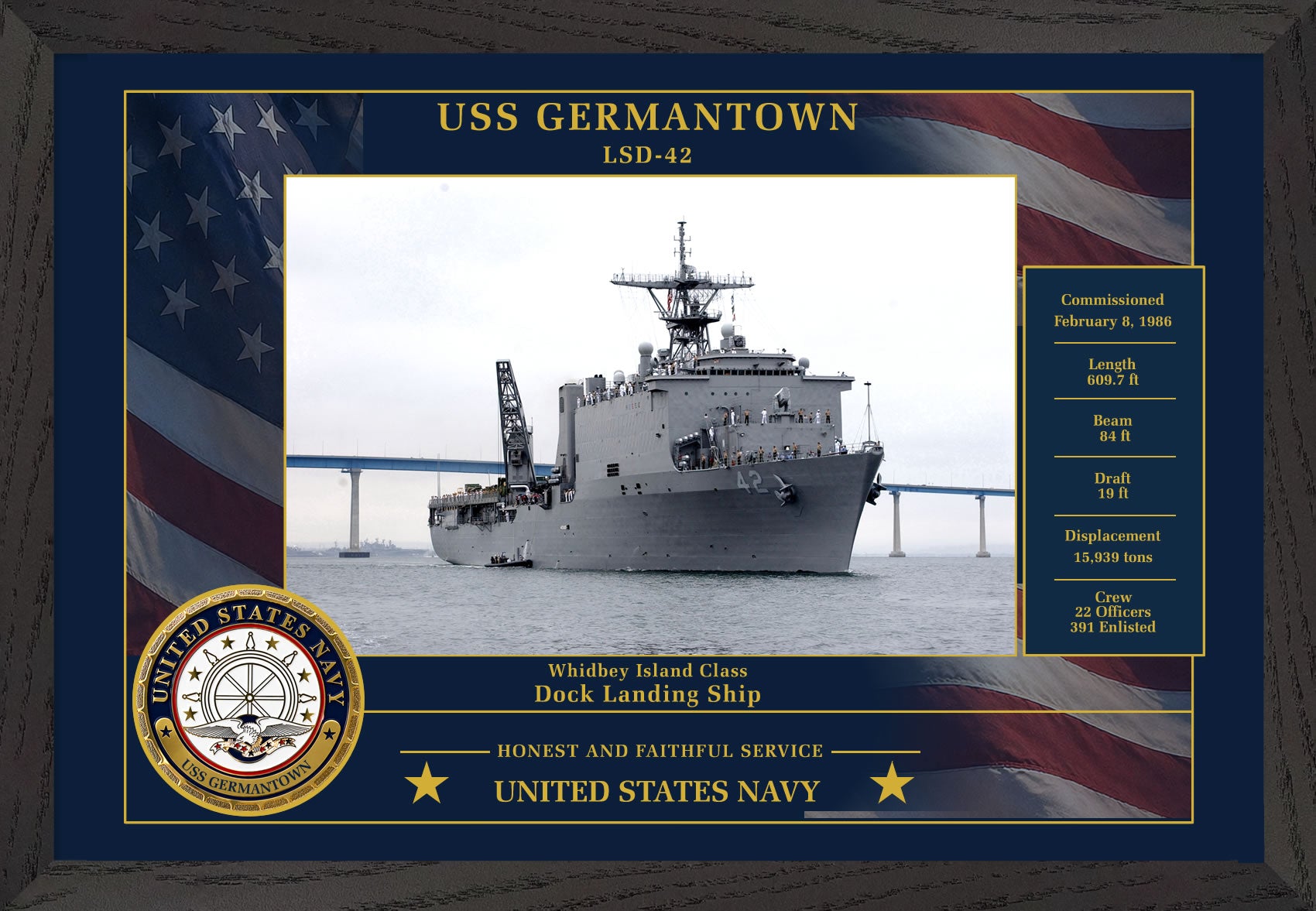 USS Germantown LSD-42 Framed Patriotic Photo