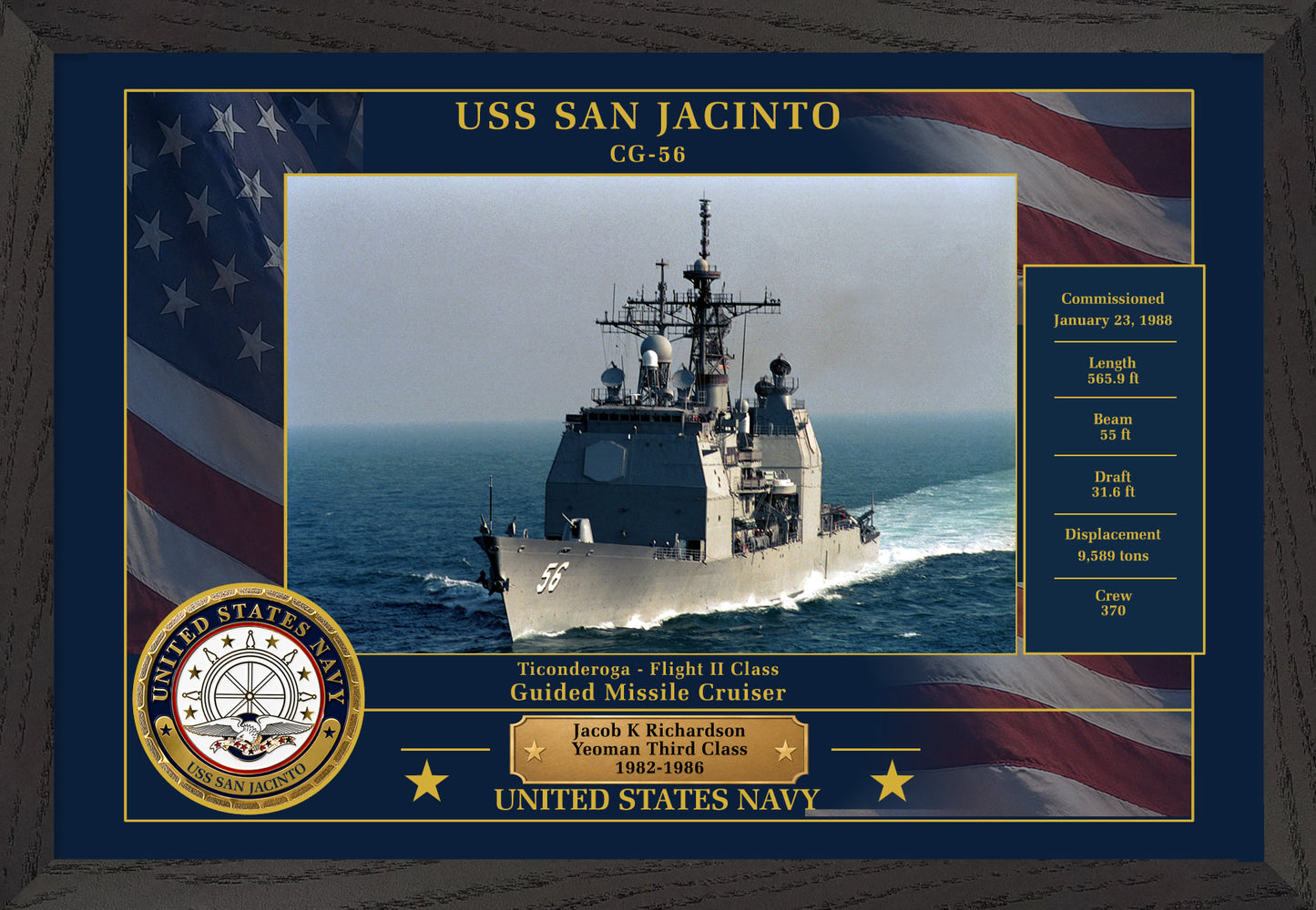 USS San Jacinto CG-56 Framed Patriotic Photo
