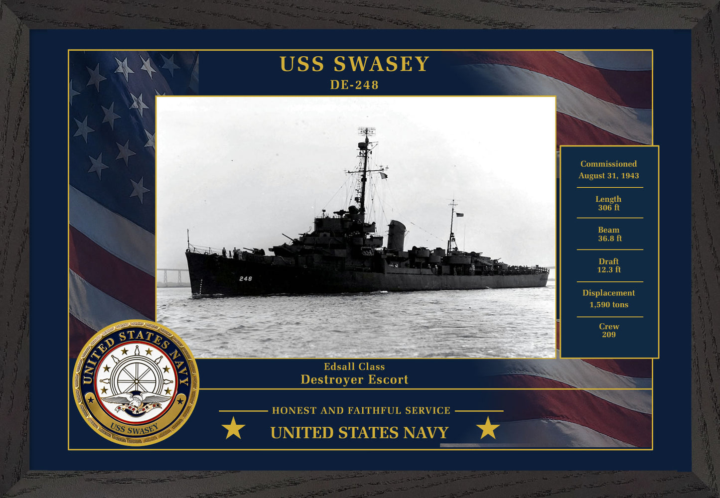 USS Swasey DE-248 Framed Patriotic Photo