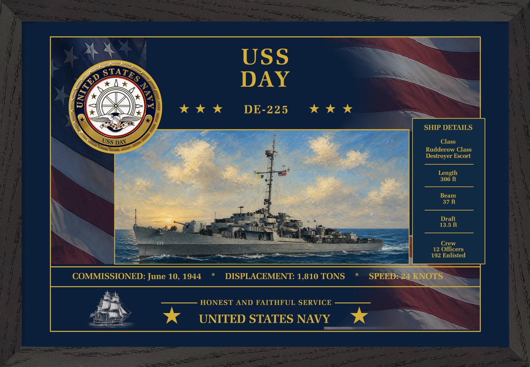 USS Day DE-225 Framed Patriotic Art