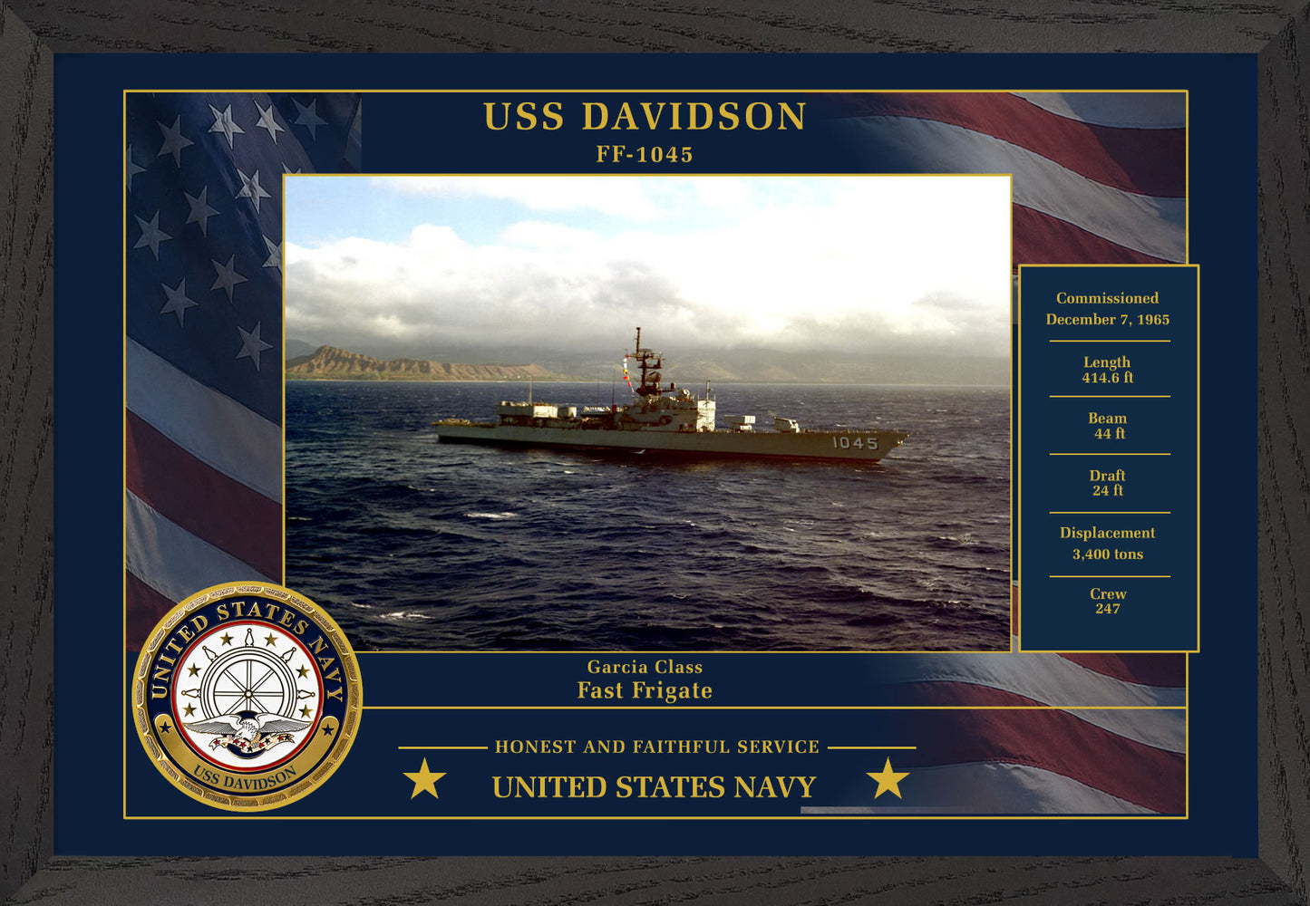 USS Davidson FF-1045 Framed Patriotic Photo
