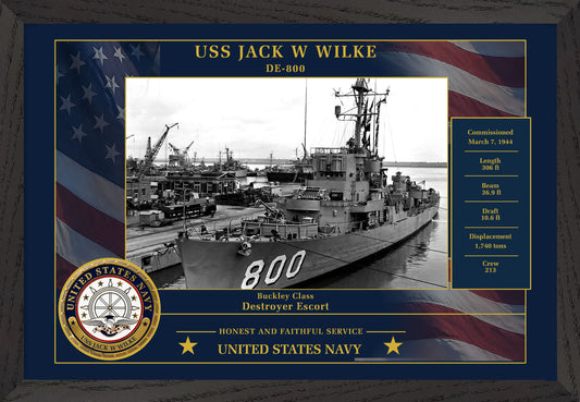 USS Jack W Wilke DE-800 Framed Patriotic Photo