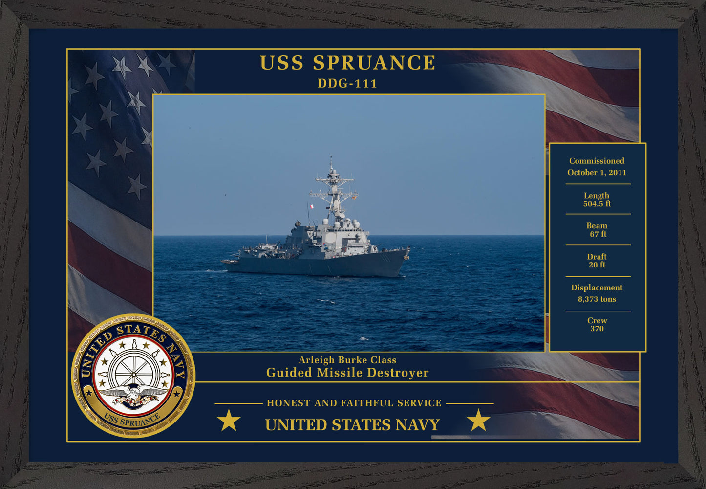 USS Spruance DDG-111 Framed Patriotic Photo
