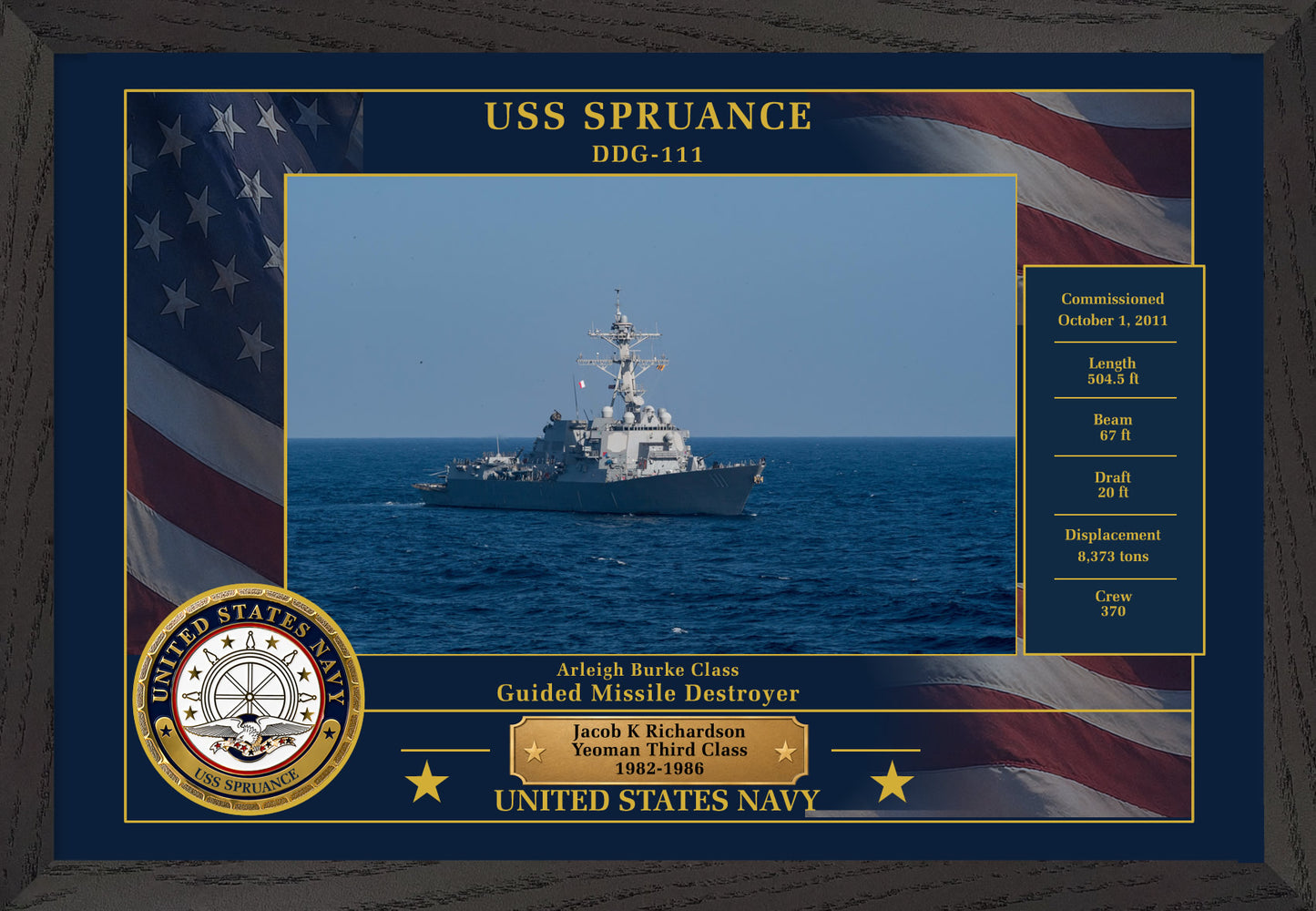 USS Spruance DDG-111 Framed Patriotic Photo