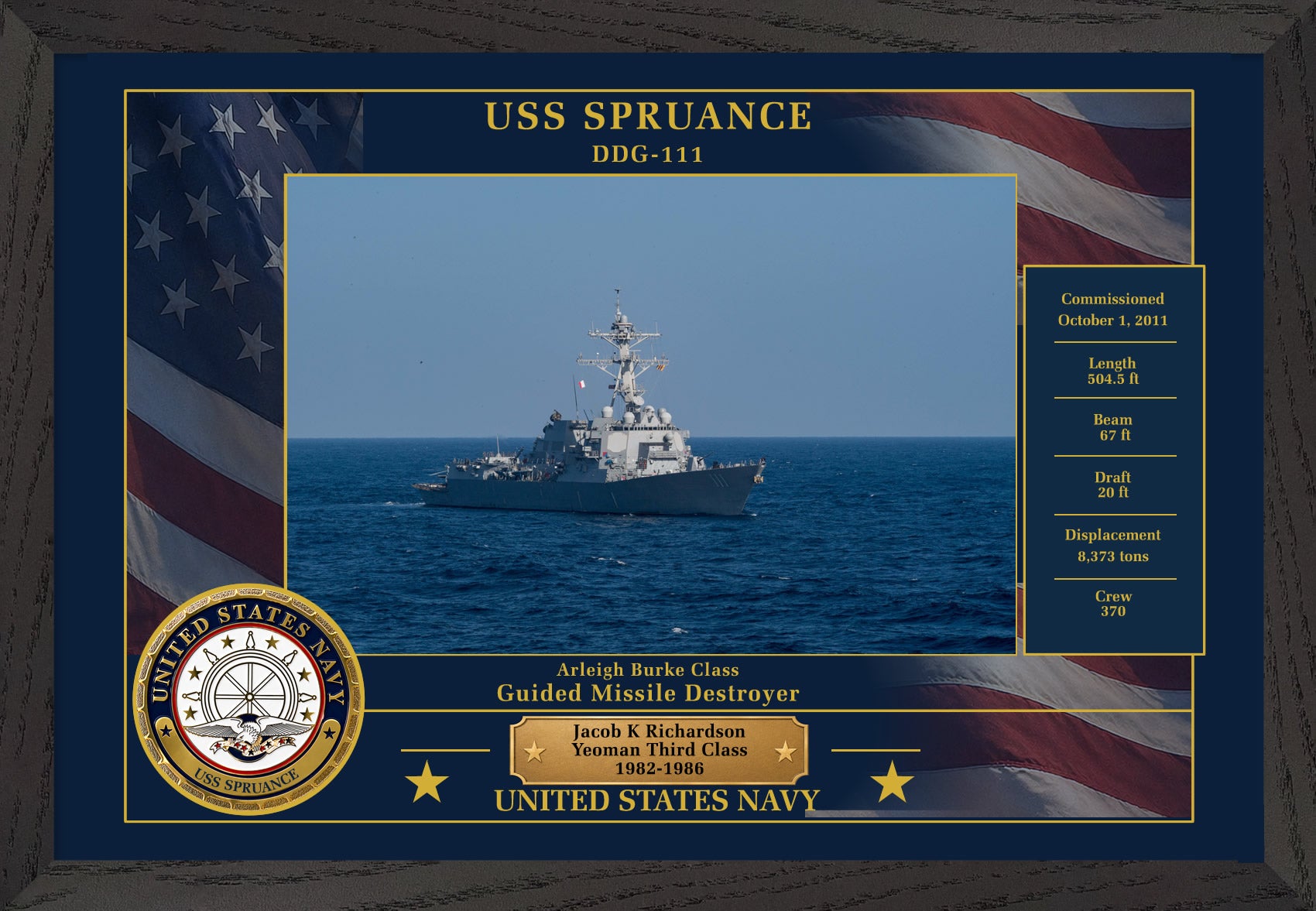 USS Spruance DDG-111 Framed Patriotic Photo