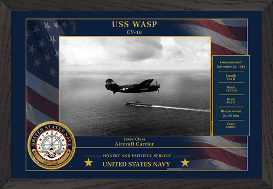 USS Wasp CV-18 Framed Patriotic Photo