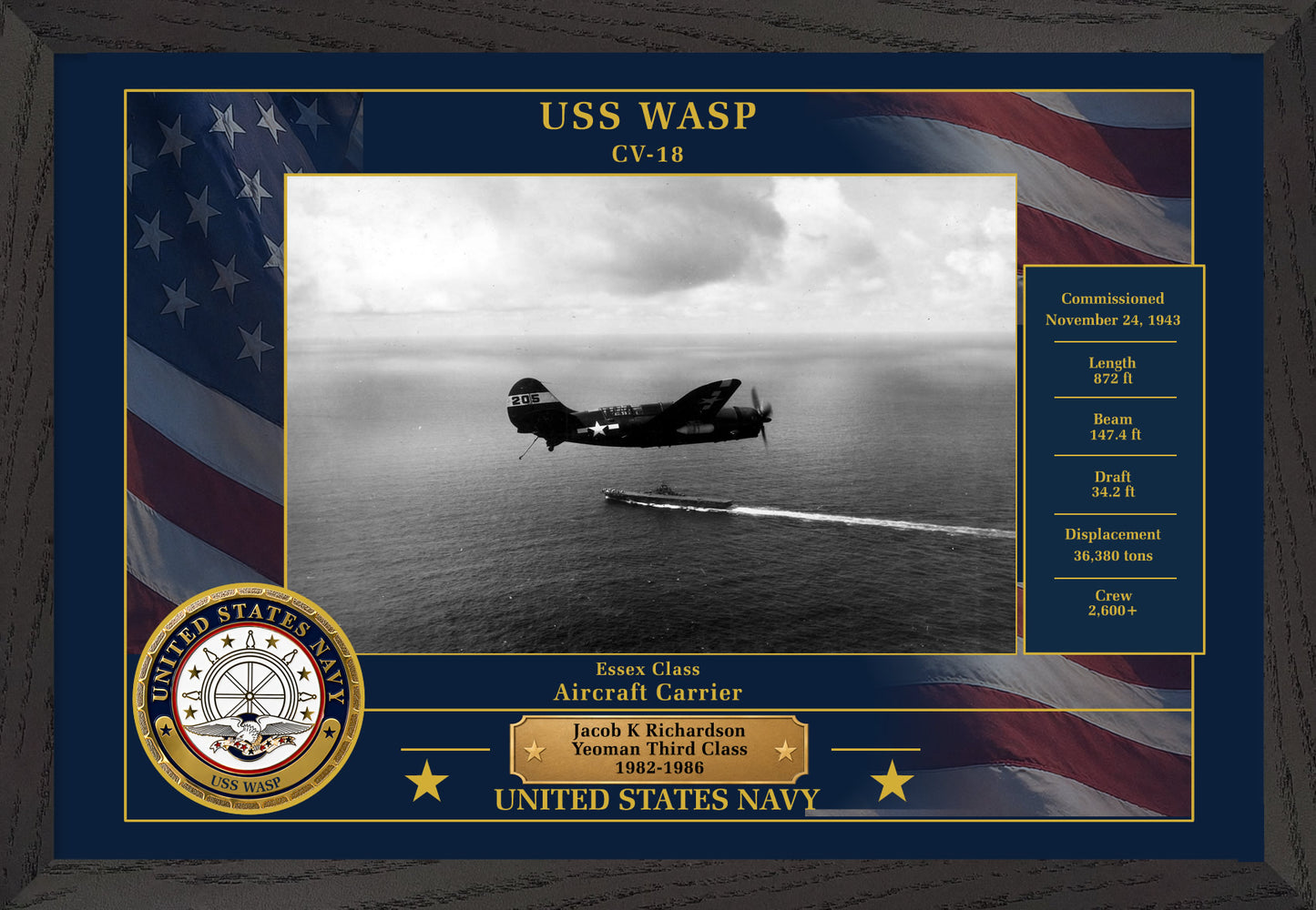 USS Wasp CV-18 Framed Patriotic Photo