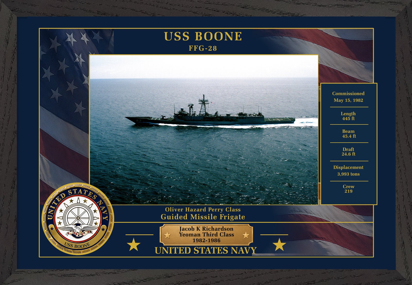USS Boone FFG-28 Framed Patriotic Photo