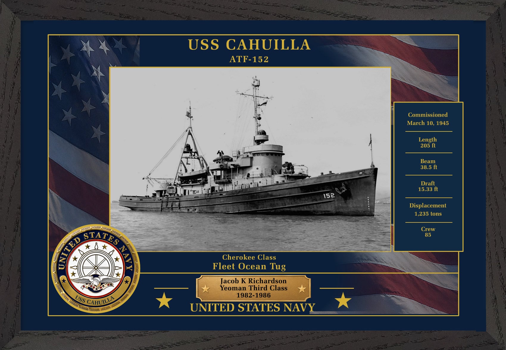 USS Cahuilla ATF-152 Framed Patriotic Photo