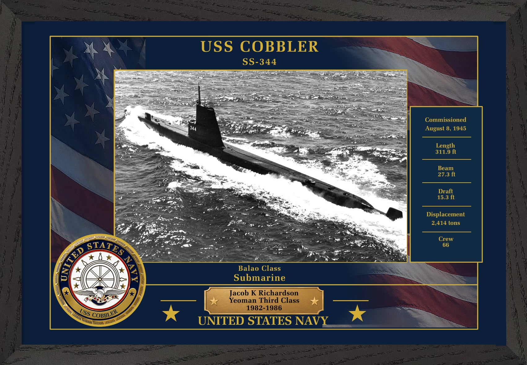 USS Cobbler SS-344 Framed Patriotic Photo