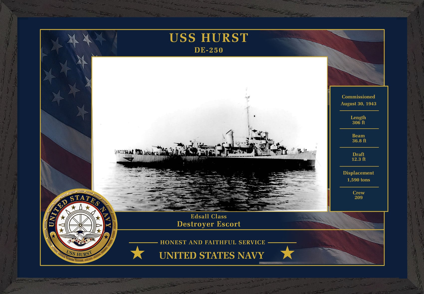 USS Hurst DE-250 Framed Patriotic Photo