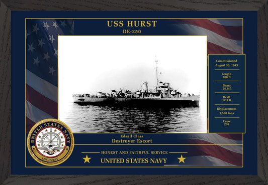 USS Hurst DE-250 Framed Patriotic Photo