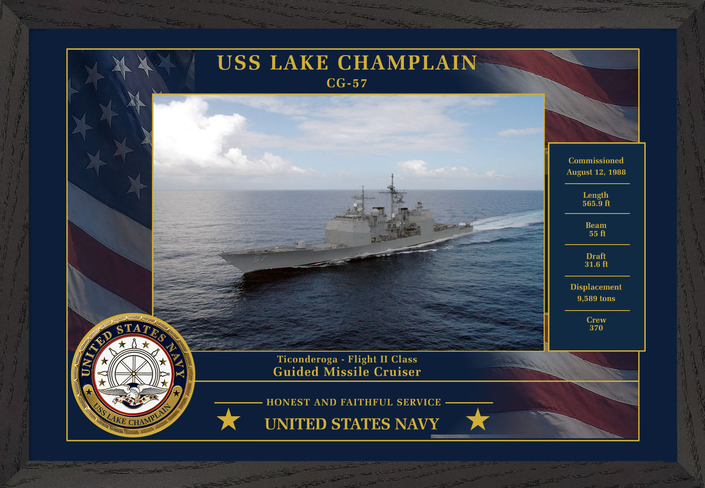 USS Lake Champlain CG-57 Framed Patriotic Photo