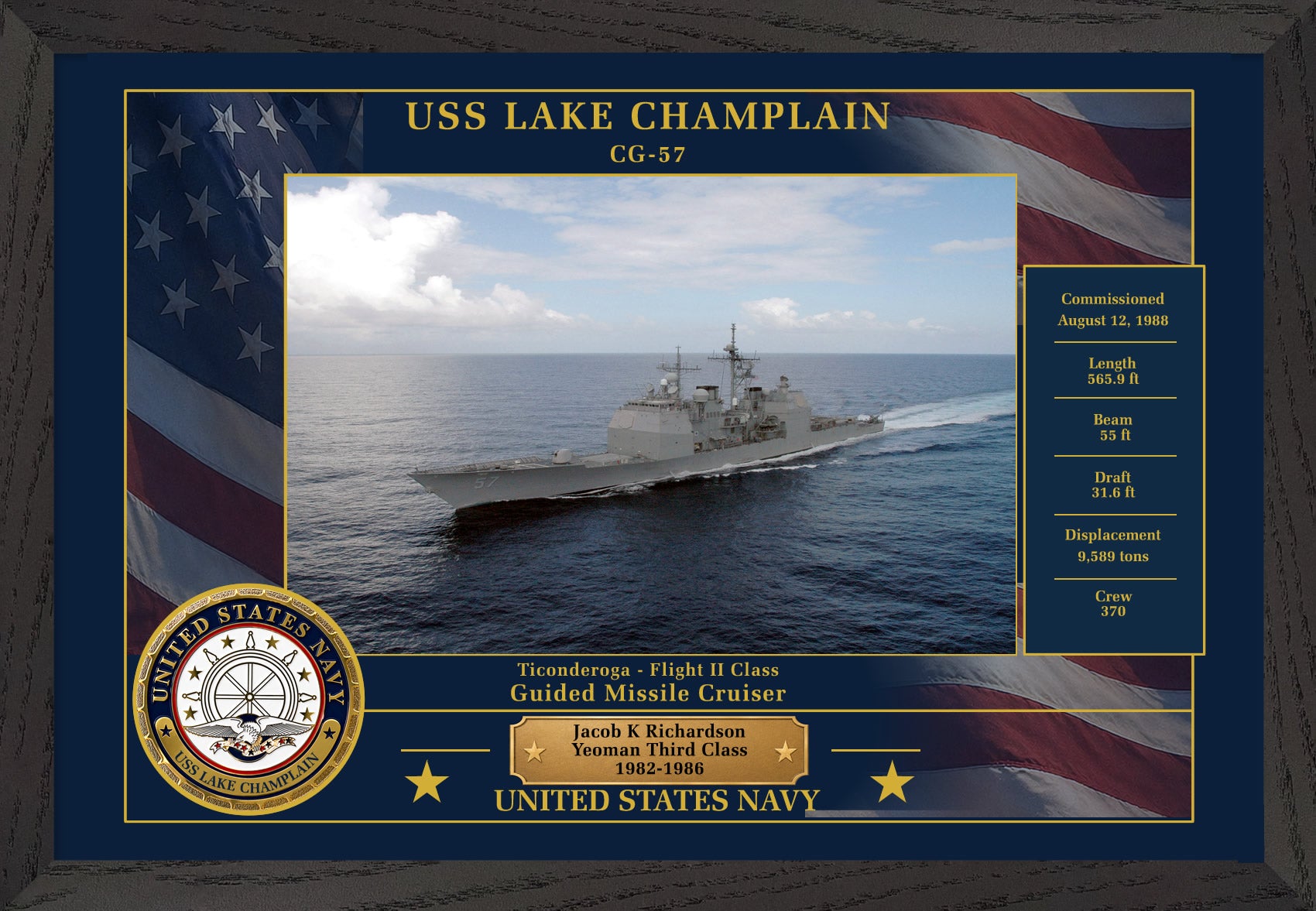 USS Lake Champlain CG-57 Framed Patriotic Photo