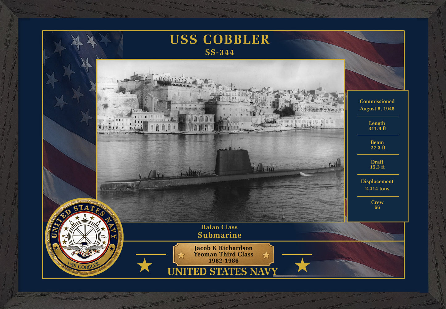 USS Cobbler SS-344 Framed Patriotic Photo