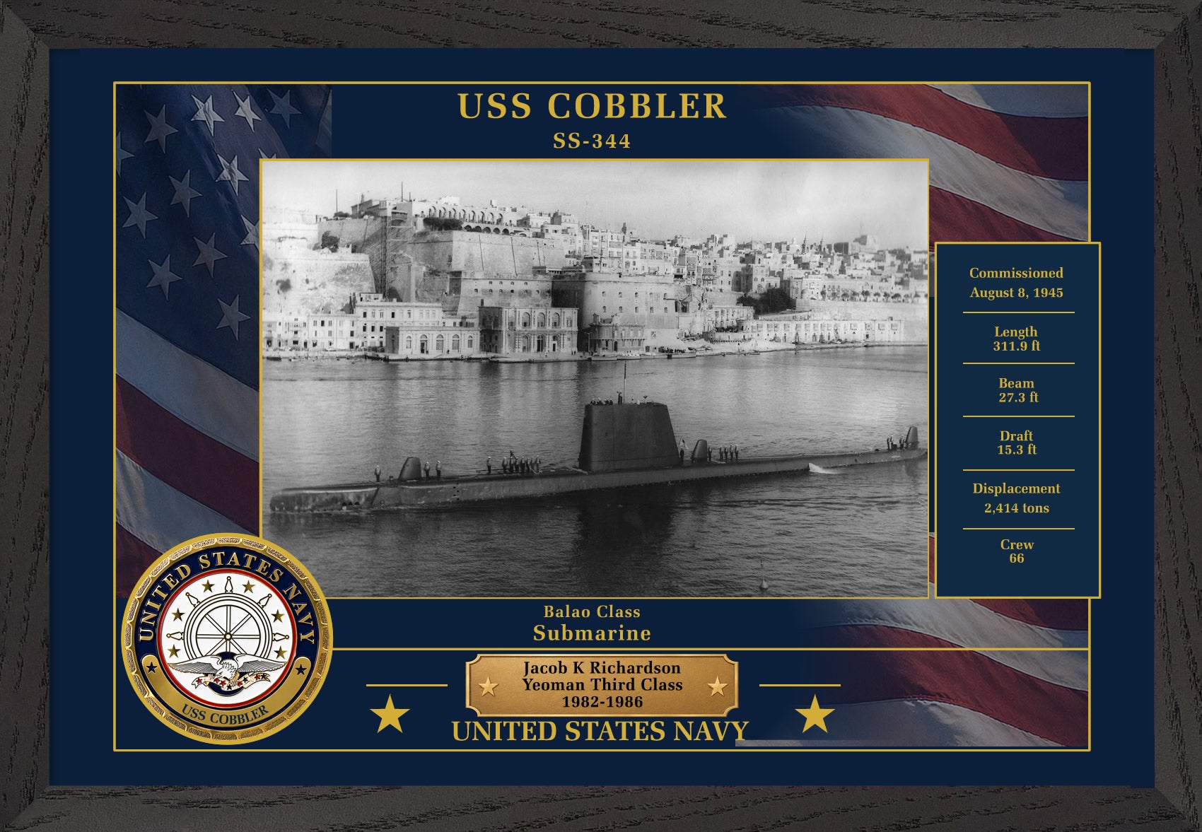USS Cobbler SS-344 Framed Patriotic Photo