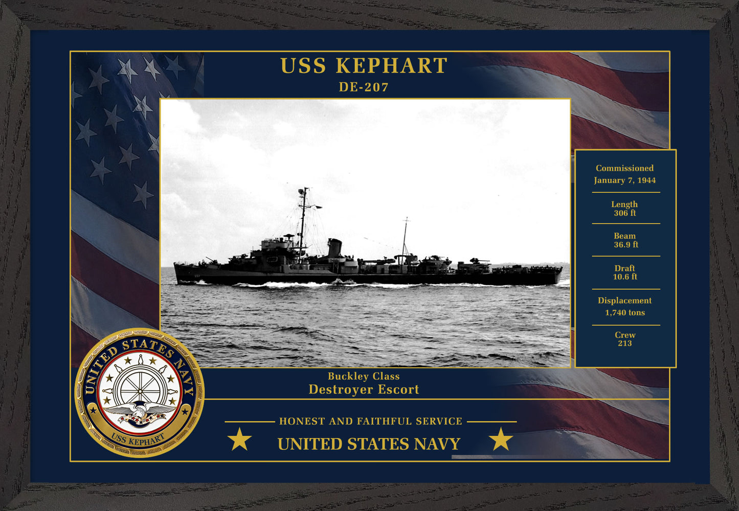 USS Kephart DE-207 Framed Patriotic Photo