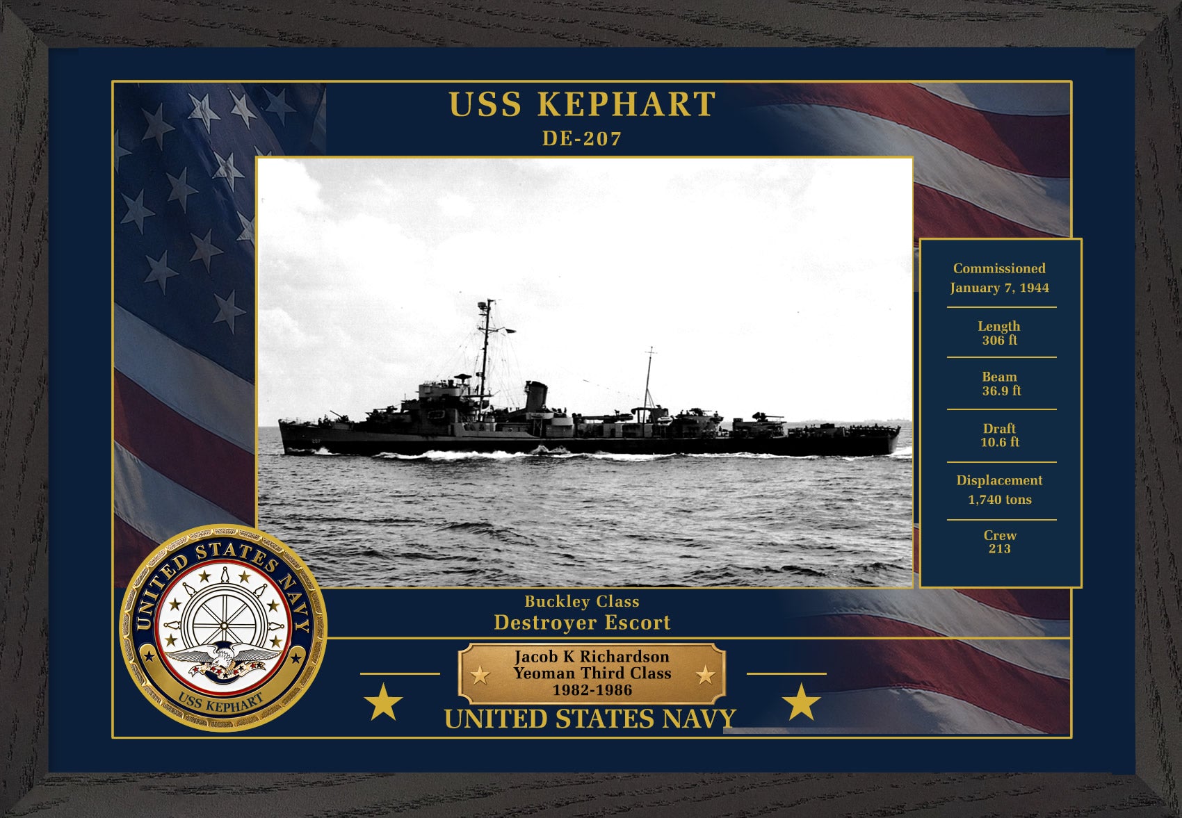 USS Kephart DE-207 Framed Patriotic Photo