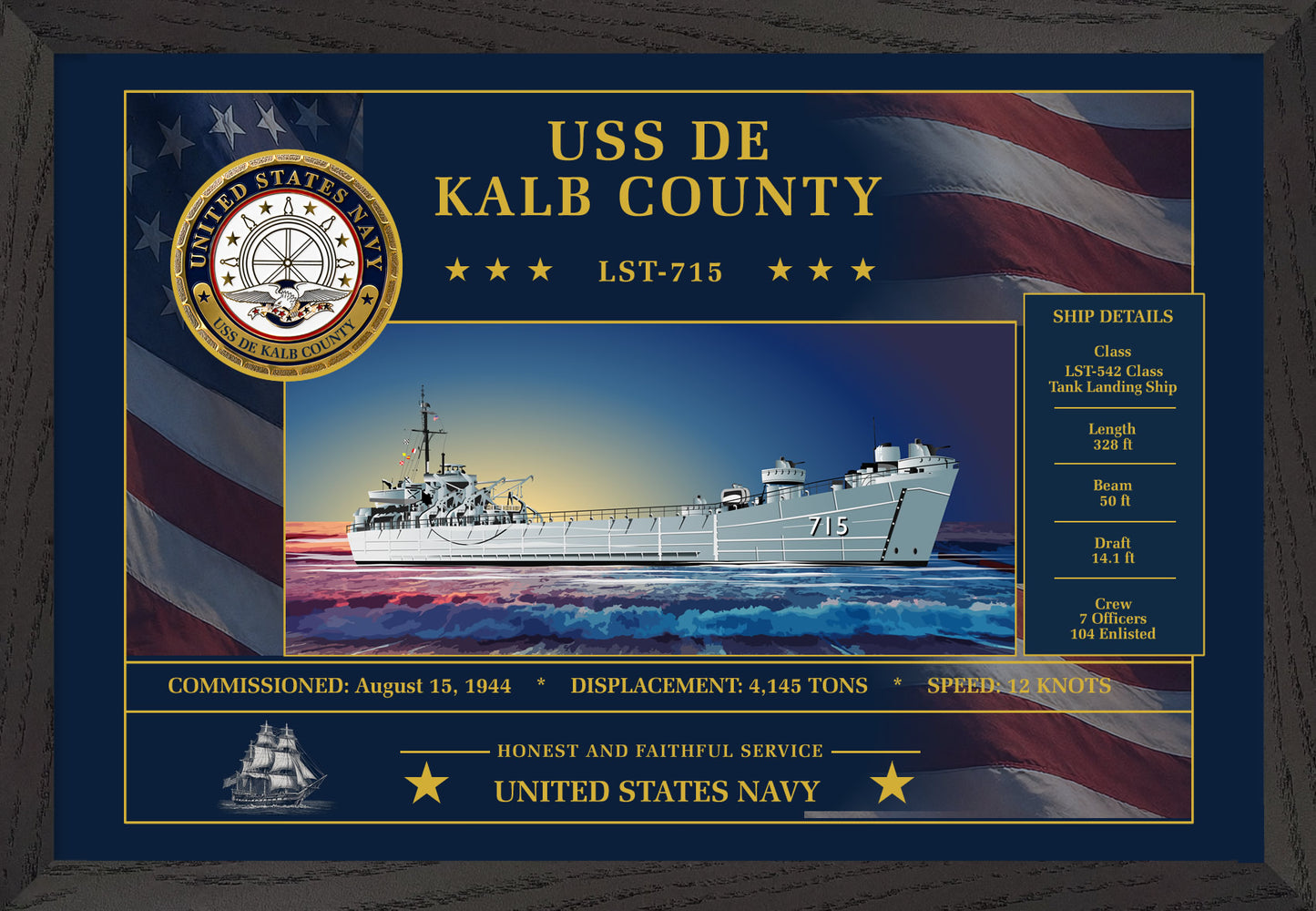 USS De Kalb County LST-715 Framed Patriotic Art