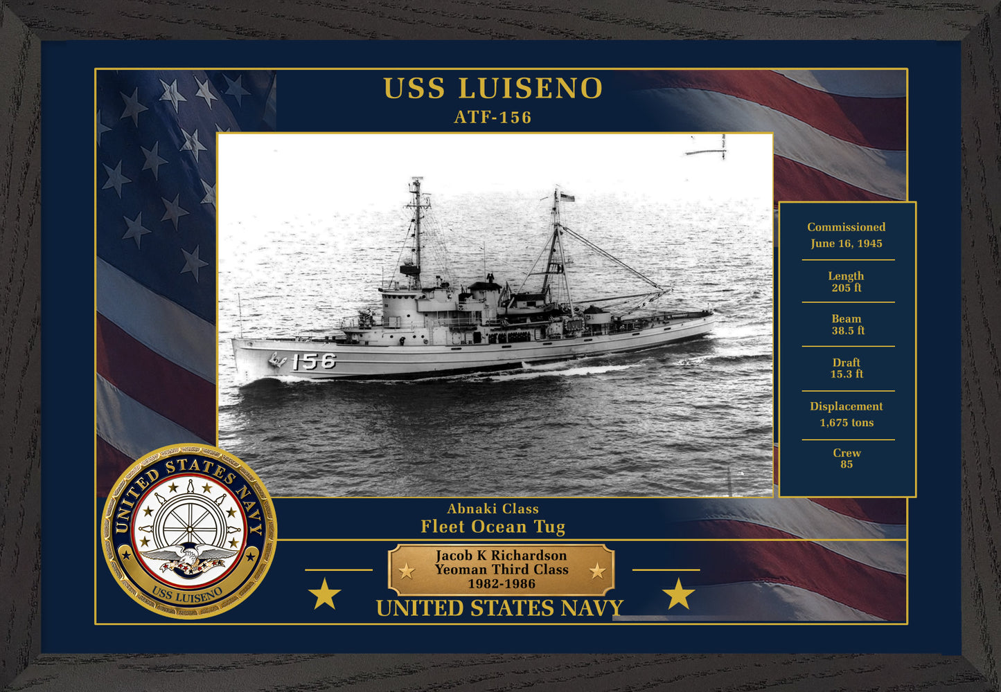 USS Luiseno ATF-156 Framed Patriotic Photo