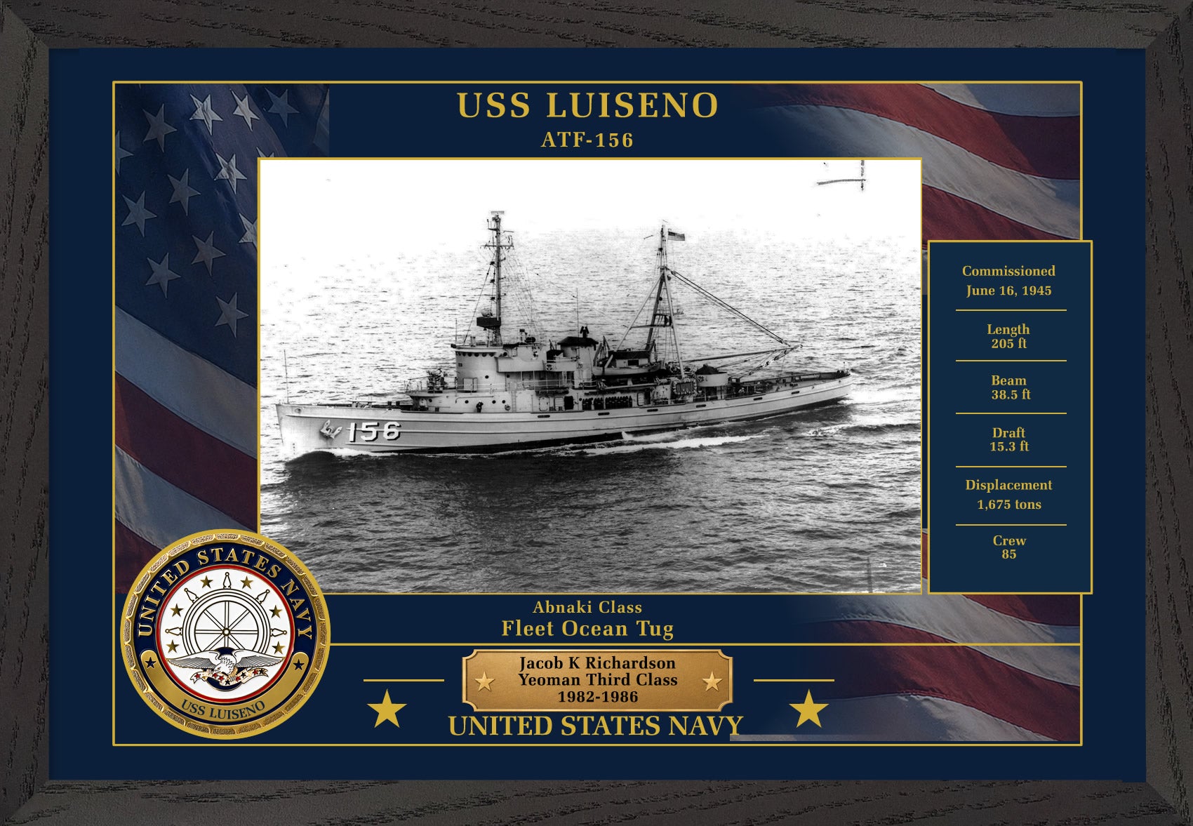 USS Luiseno ATF-156 Framed Patriotic Photo