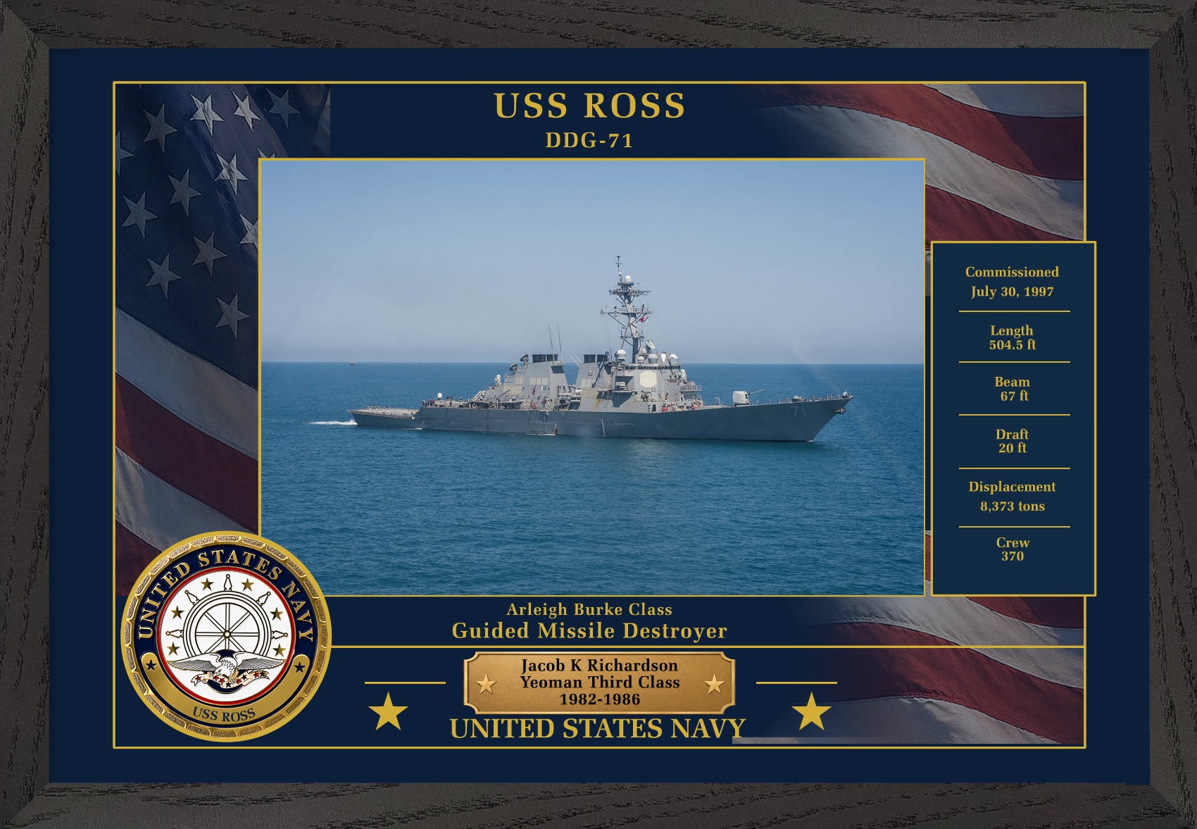 USS Ross DDG-71 Framed Patriotic Photo