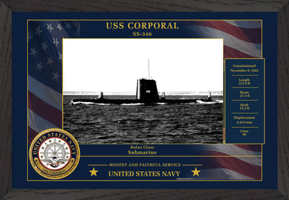 USS Corporal SS-346 Framed Patriotic Photo