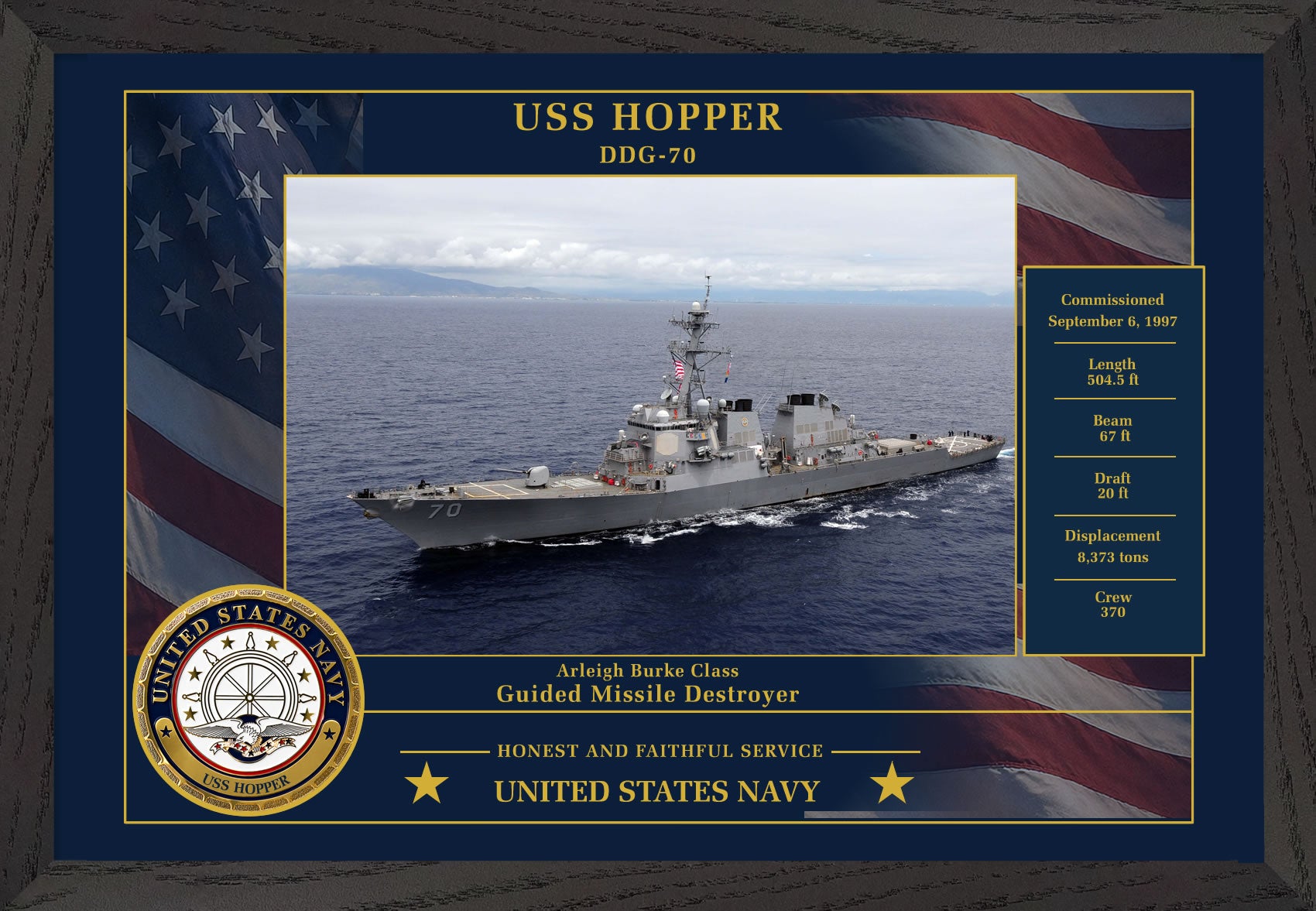USS Hopper DDG-70 Framed Patriotic Photo