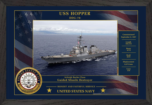 USS Hopper DDG-70 Framed Patriotic Photo
