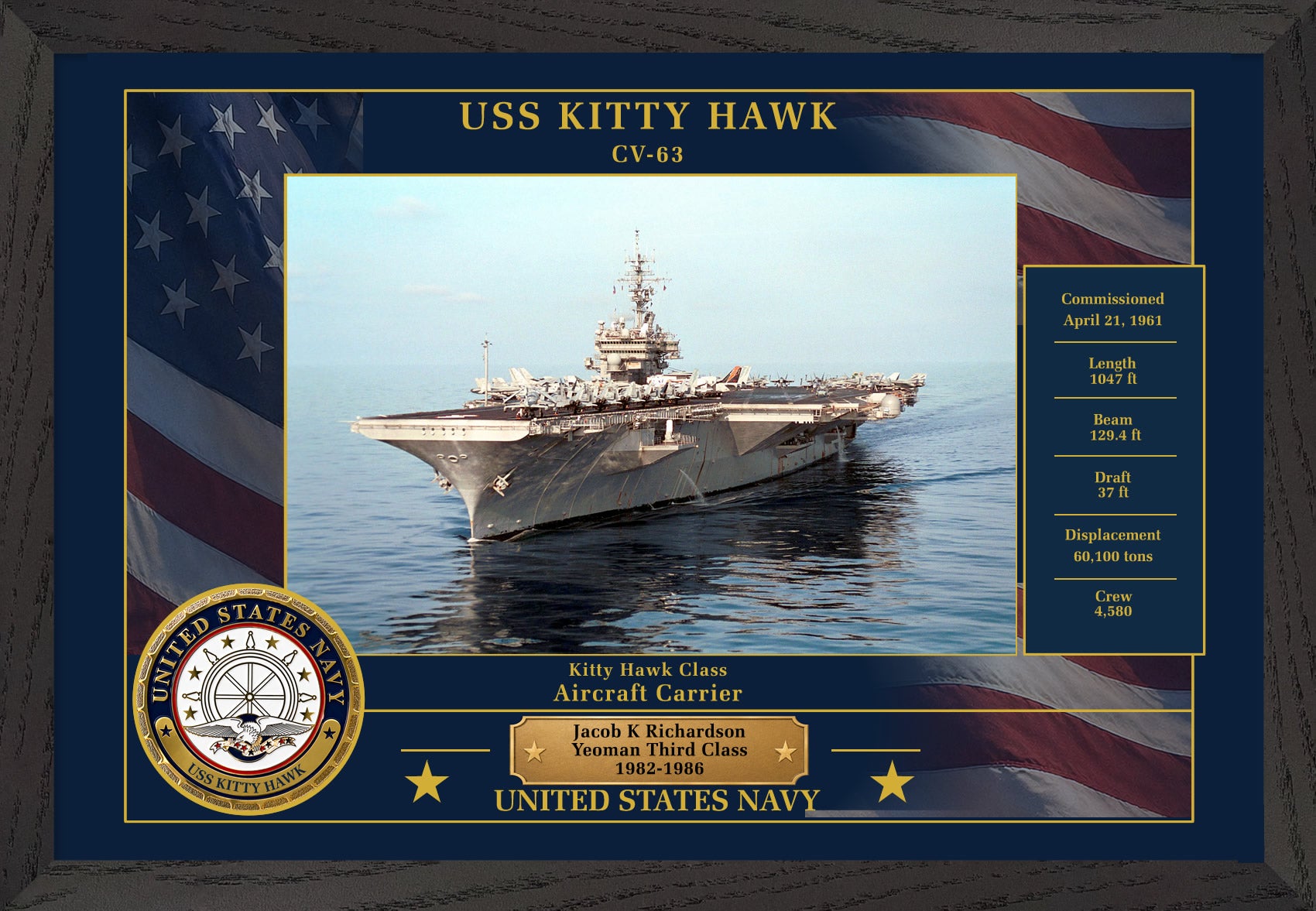 USS Kitty Hawk CV-63 Framed Patriotic Photo
