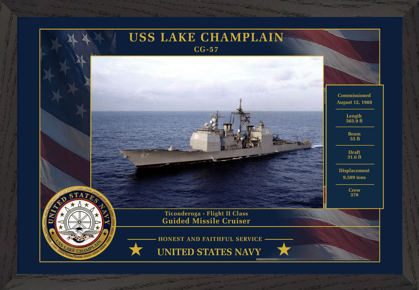 USS Lake Champlain CG-57 Framed Patriotic Photo