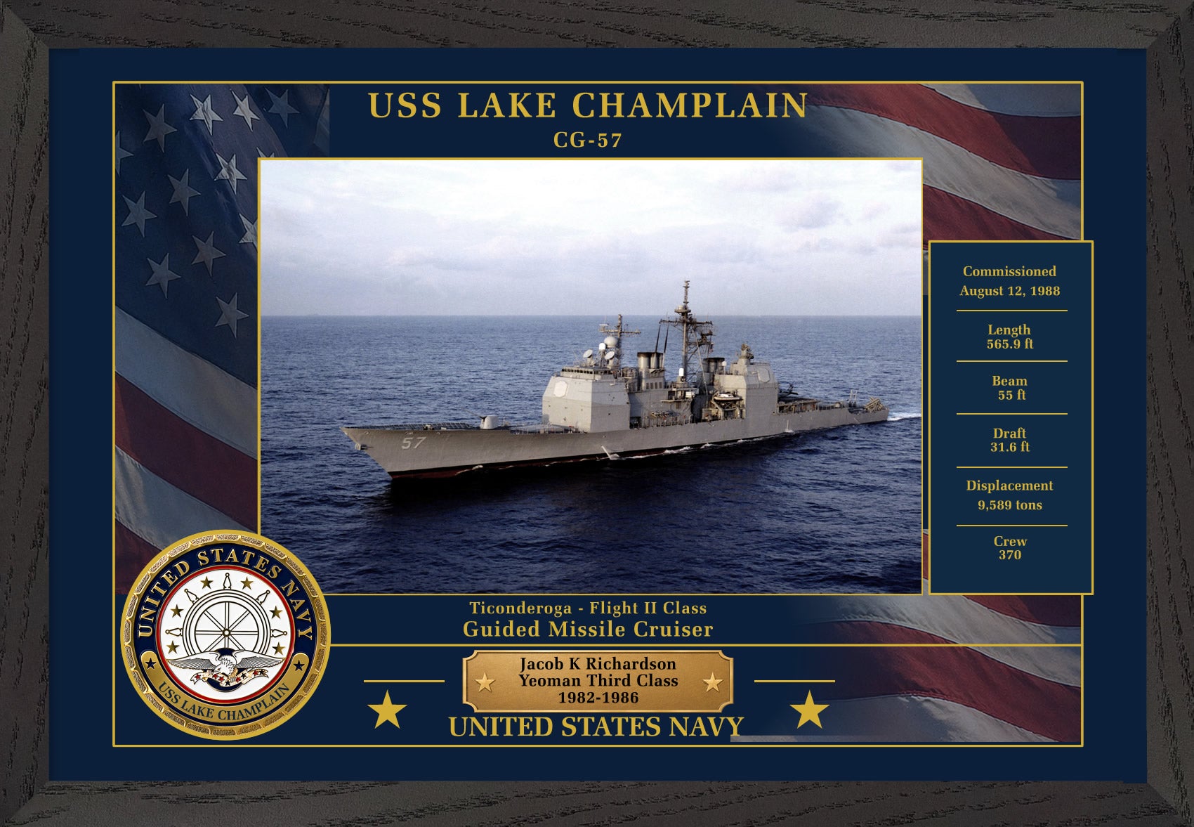 USS Lake Champlain CG-57 Framed Patriotic Photo