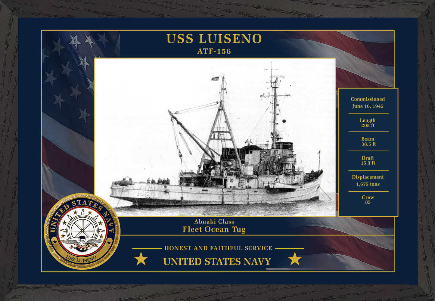 USS Luiseno ATF-156 Framed Patriotic Photo