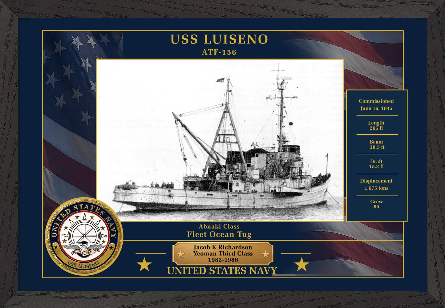 USS Luiseno ATF-156 Framed Patriotic Photo