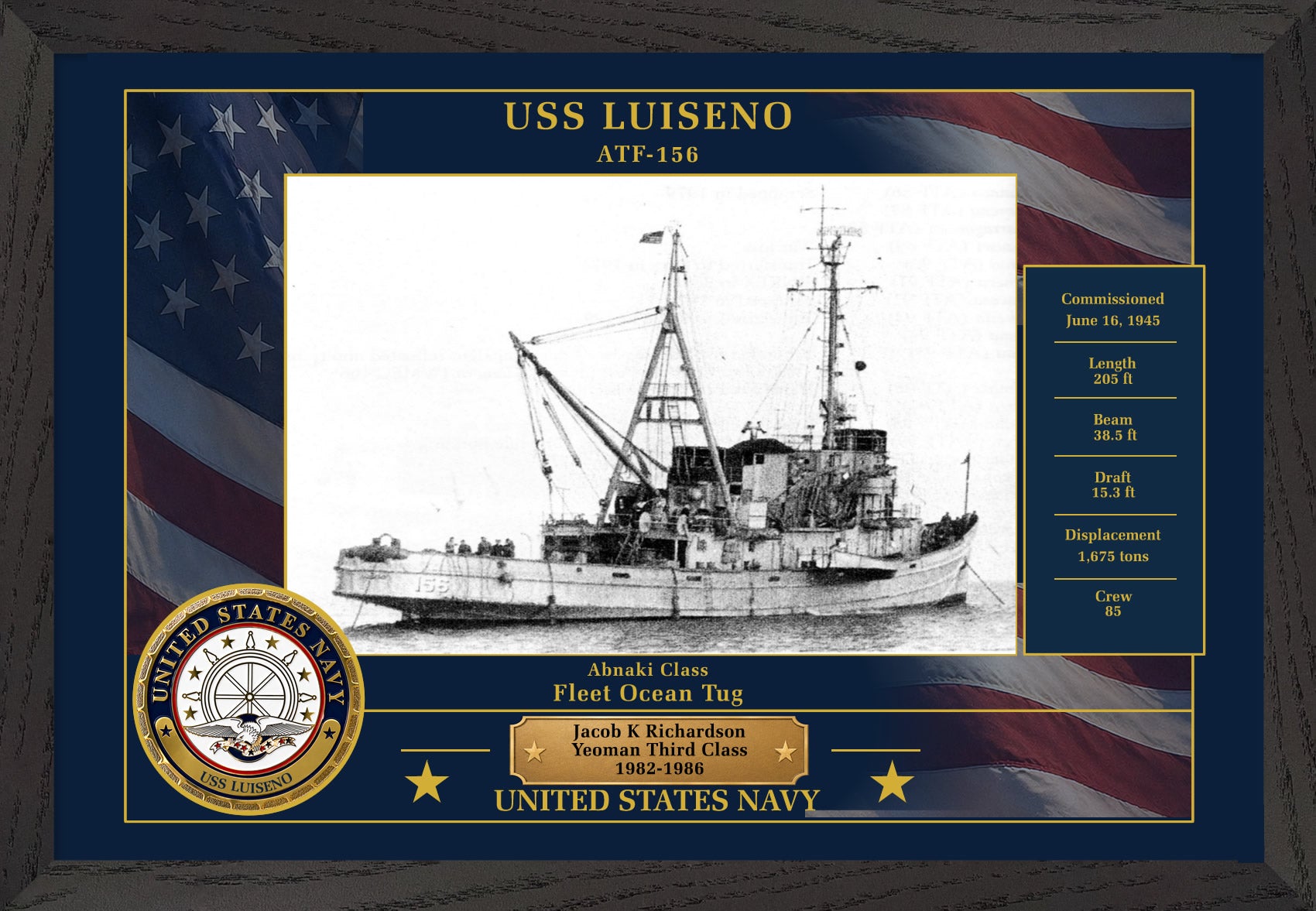 USS Luiseno ATF-156 Framed Patriotic Photo
