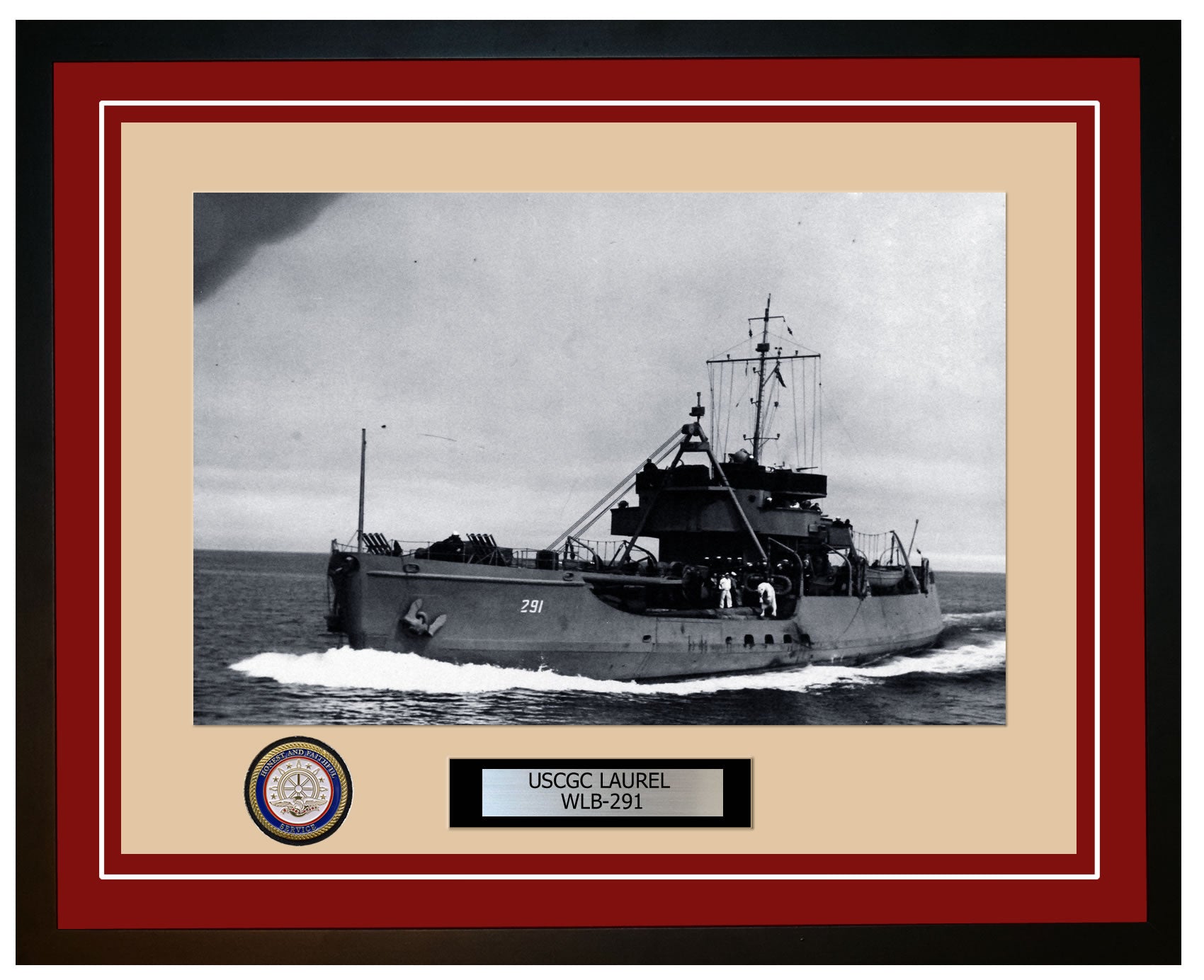 USCGC LAUREL WLB 291 Framed Coast Guard Ship Photo Burgundy 52WLB291