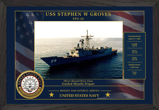 USS Stephen W Groves FFG-29 Framed Patriotic Photo