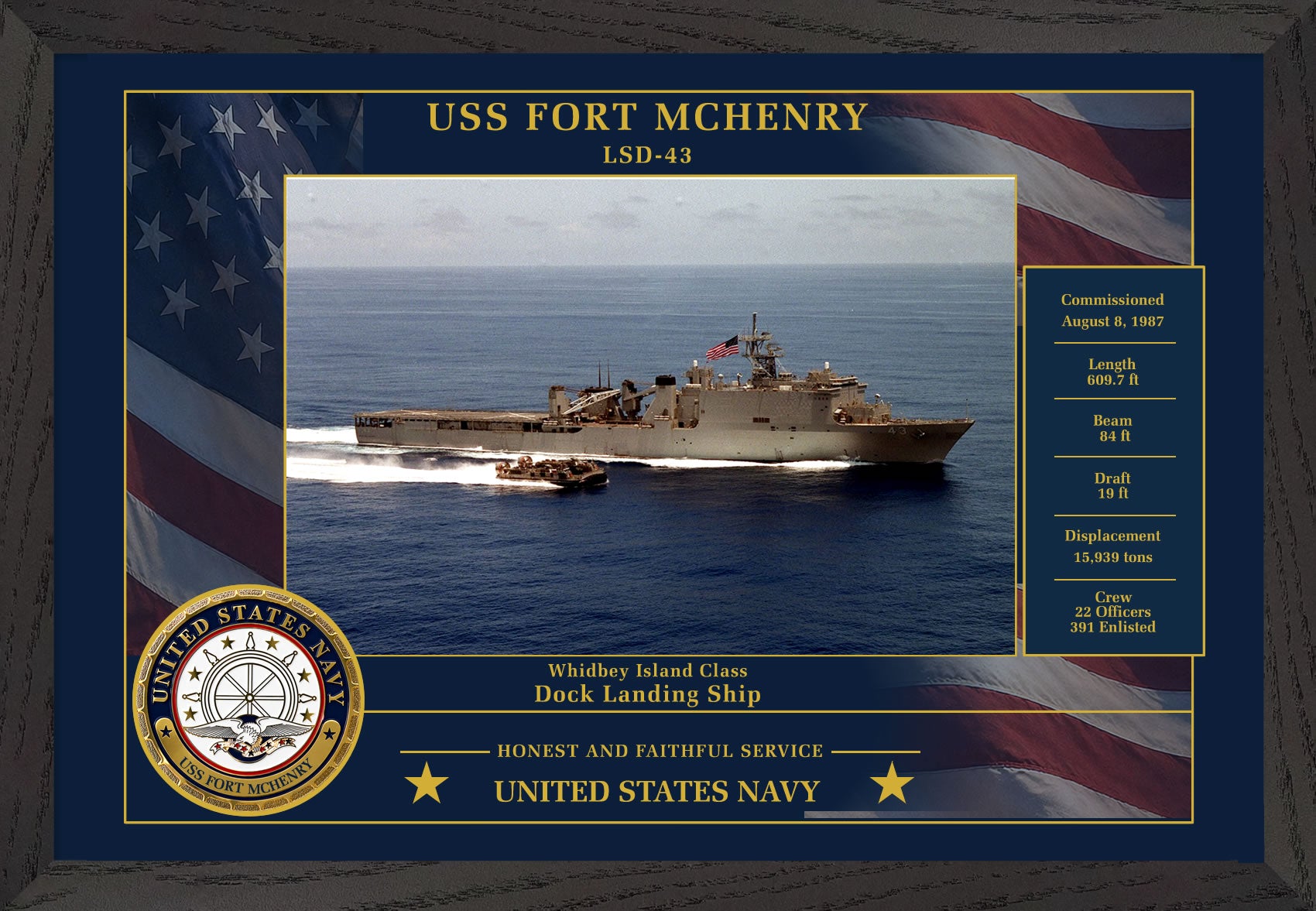 USS Fort Mchenry LSD-43 Framed Patriotic Photo