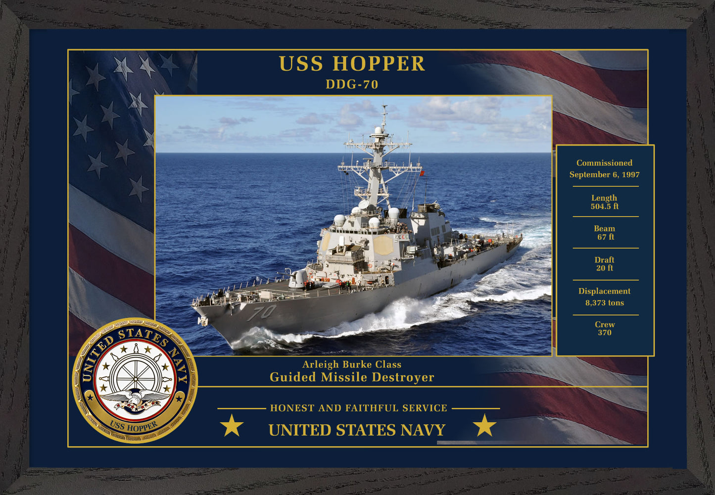 USS Hopper DDG-70 Framed Patriotic Photo