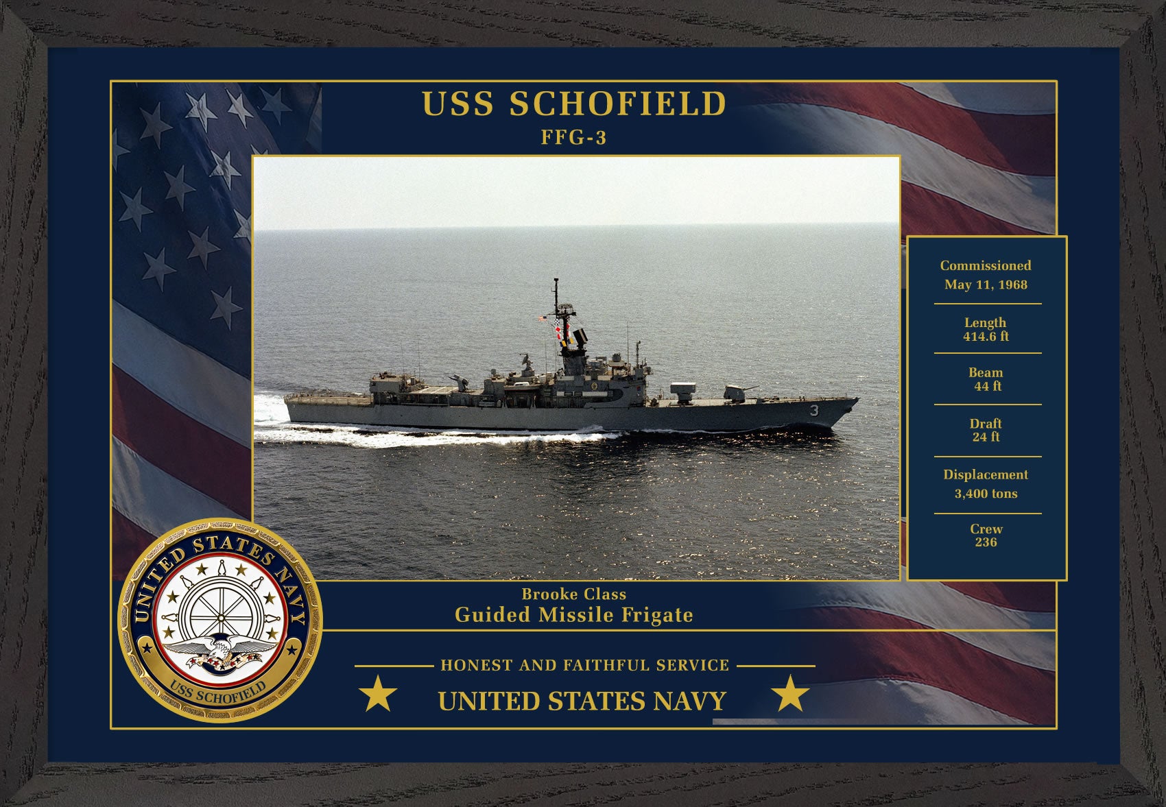 USS Schofield FFG-3 Framed Patriotic Photo