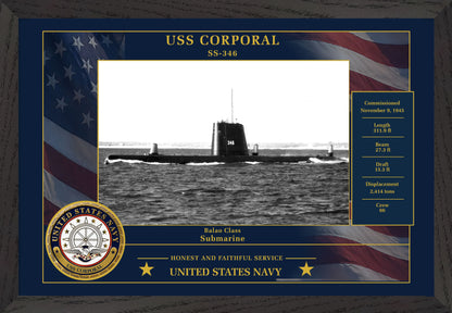 USS Corporal SS-346 Framed Patriotic Photo