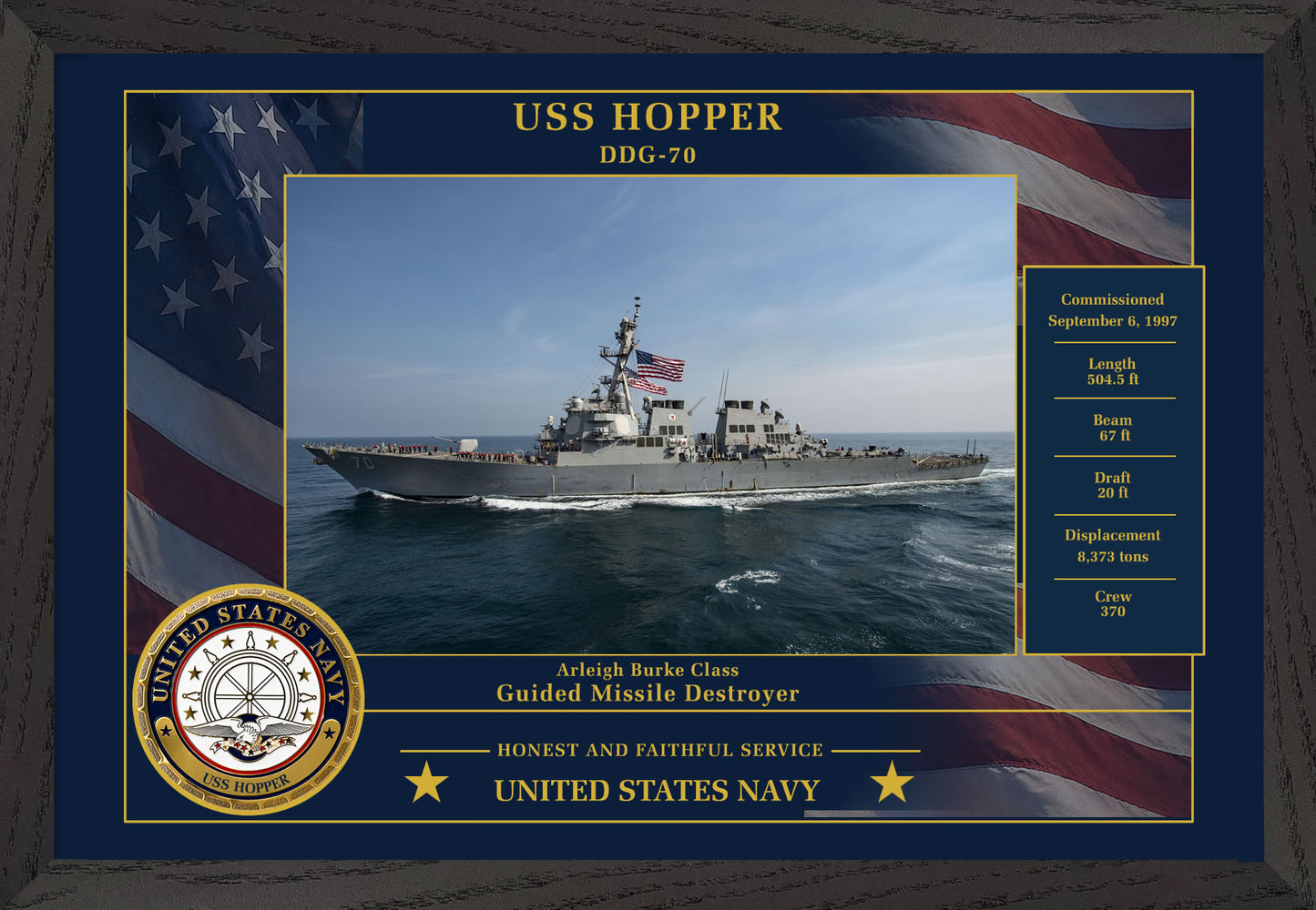 USS Hopper DDG-70 Framed Patriotic Photo