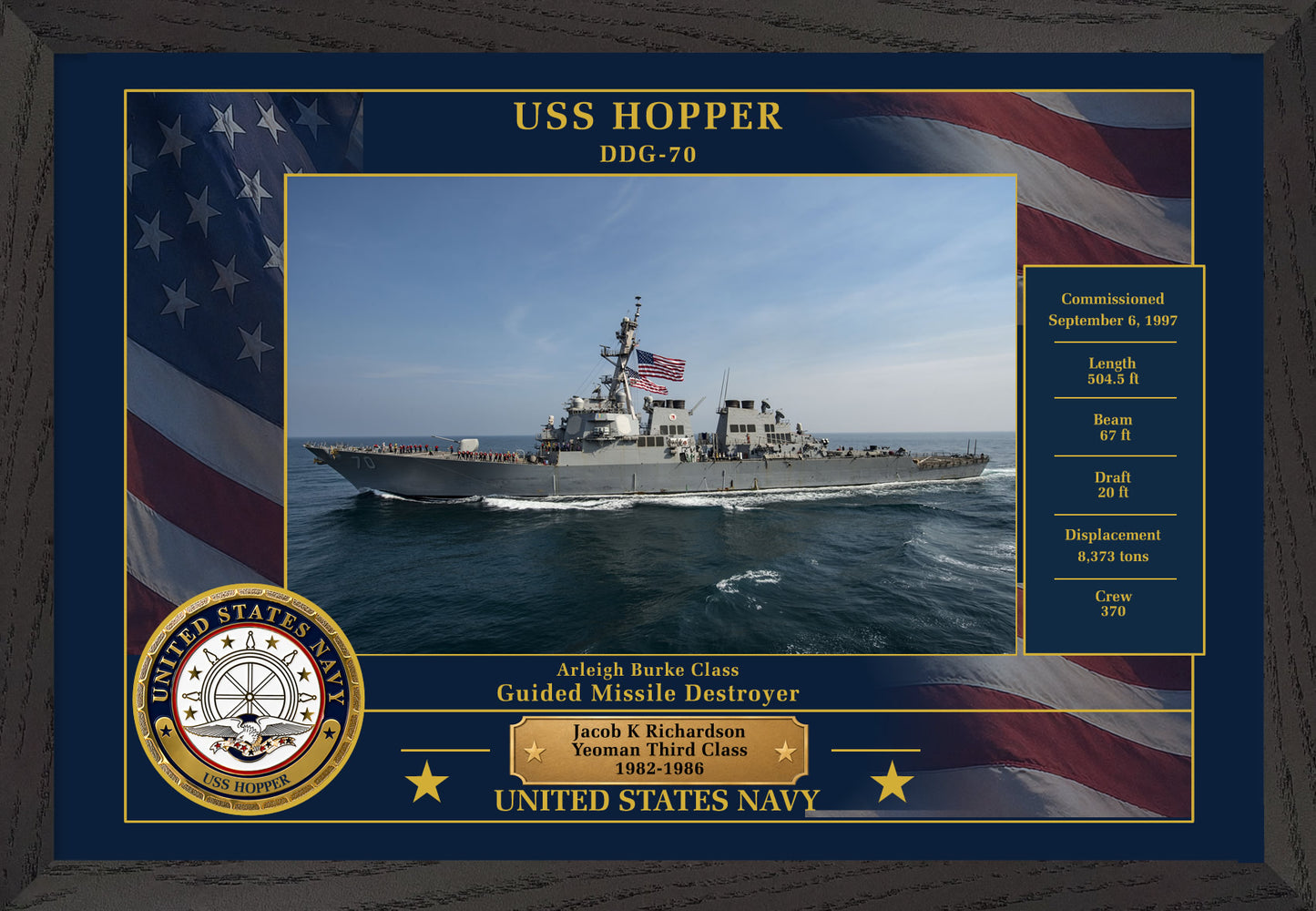 USS Hopper DDG-70 Framed Patriotic Photo
