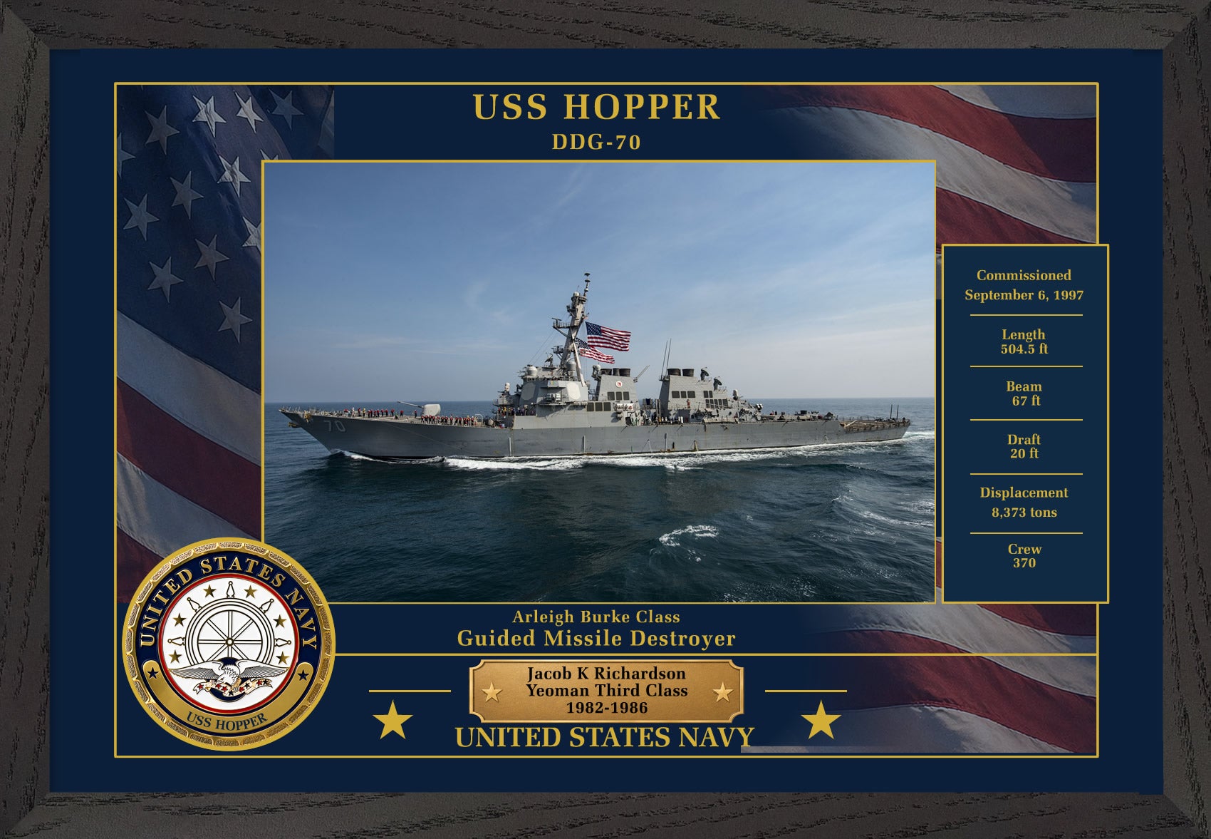 USS Hopper DDG-70 Framed Patriotic Photo