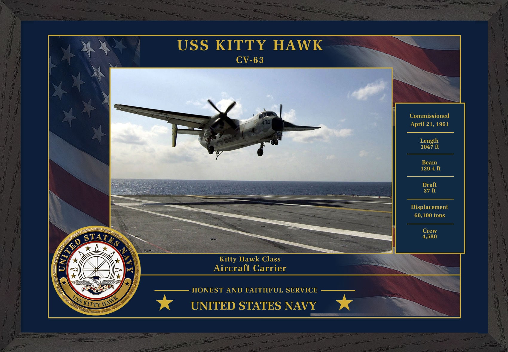 USS Kitty Hawk CV-63 Framed Patriotic Photo