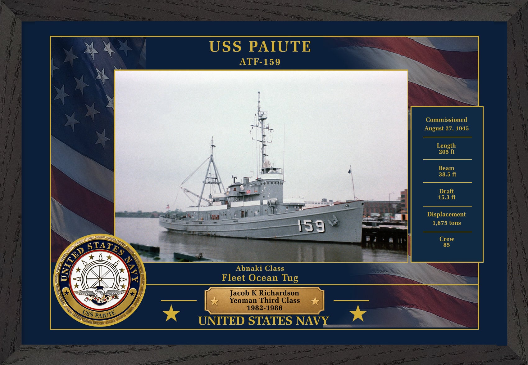 USS Paiute ATF-159 Framed Patriotic Photo