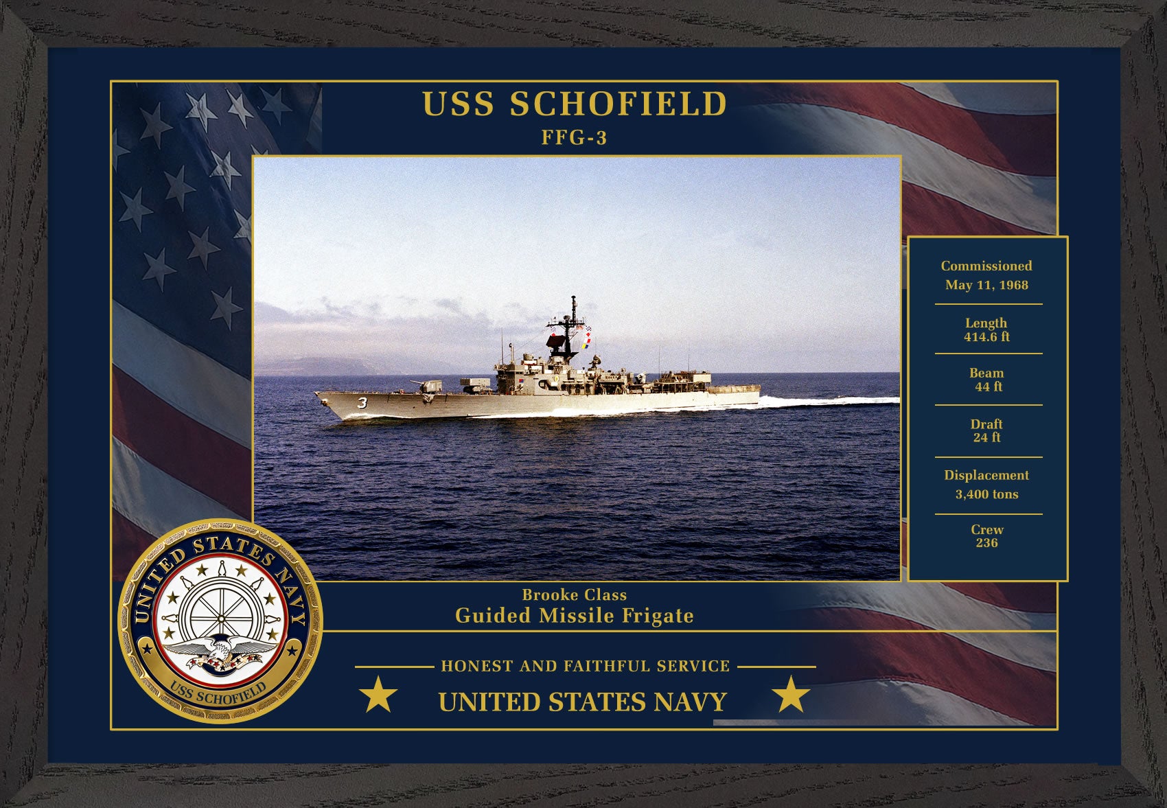 USS Schofield FFG-3 Framed Patriotic Photo