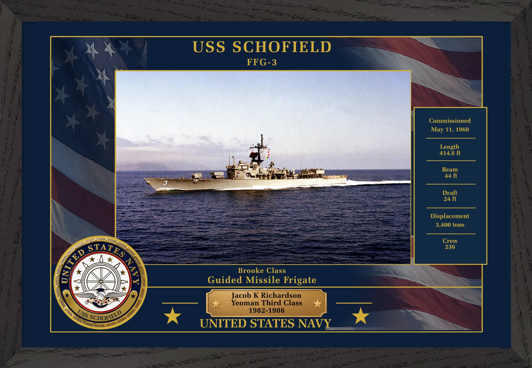 USS Schofield FFG-3 Framed Patriotic Photo