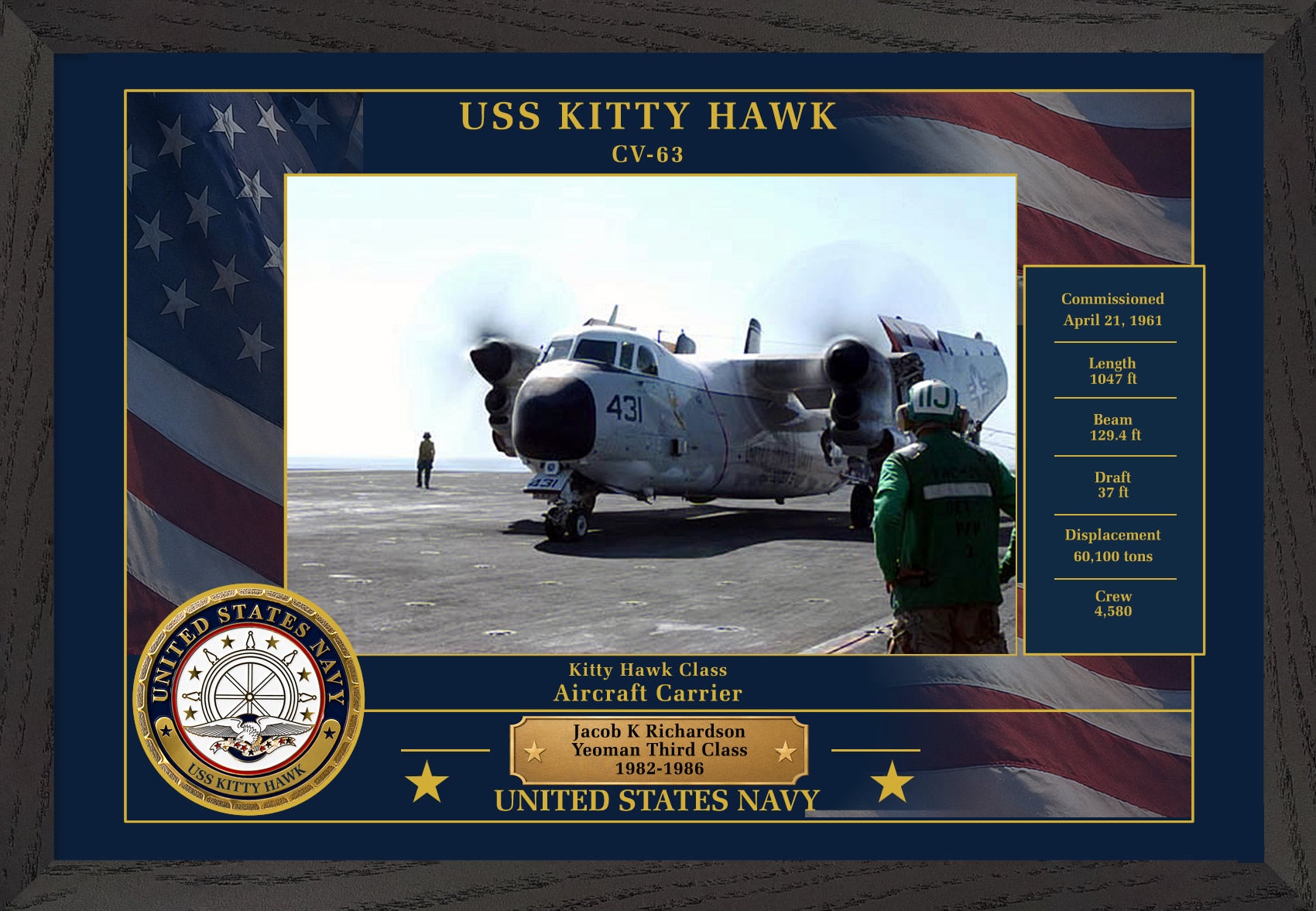 USS Kitty Hawk CV-63 Framed Patriotic Photo
