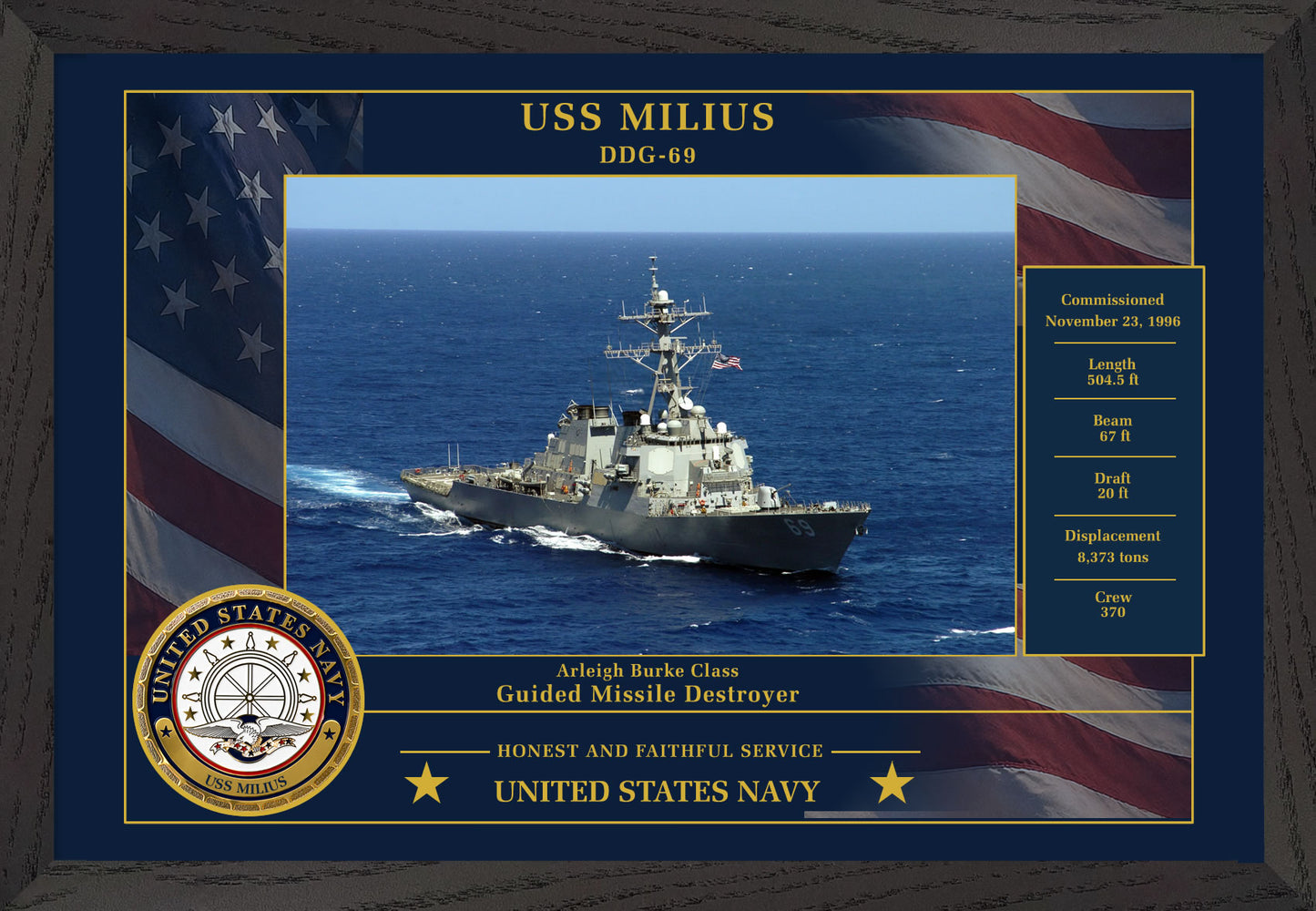 USS Milius DDG-69 Framed Patriotic Photo